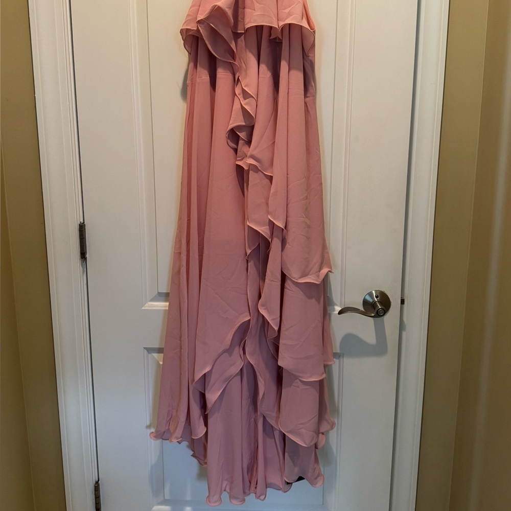 Elegant Pink Ruffle Midi Dress